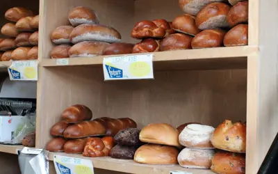 loaves of bread on shelves